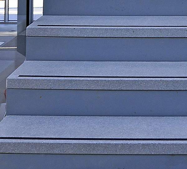 The stairs contain 75% recycled marble and quartz chips to help resist wear-and-tear