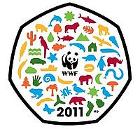 Colour graphic of WWF's 50th anniversary 50p coin from Royal Mail 