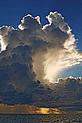 Storm clouds at sunset over the ocean. Seychelles.