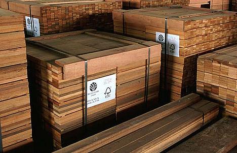 Finished, processed certified wood stacked and labelled with details of species and final destination. Finished, processed certified wood stacked and labelled with details of species and final destination.