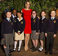 St Johns RC Primary School meet Sky presenter Charlotte Hawkins at the launch of the I Love Amazon Young Reporter Competition