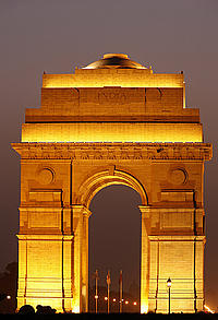 India Gate with lights on Earth Hour 2010