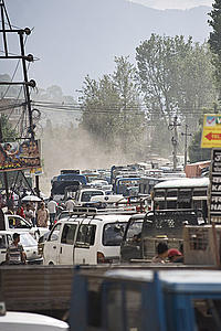 A major traffic jam in Kathmandu city. With an ever increasing population in Kathmandu, pollution and congestion is on the rise. Kathmandu, Nepal. 
