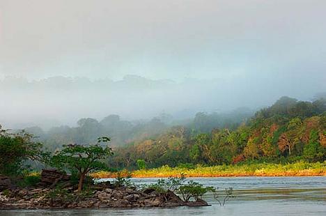 Sunrise near the Inferno rapids on the Juruena River, Juruena National Park, Brazil. 