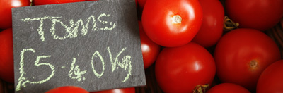 Tomatoes on sale in a local market