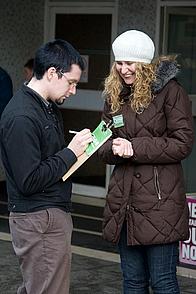 Campaigner Caroline Bird collects signatures for a petition in Stirling