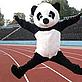 Gold Challenge - panda mascot jumps for joy