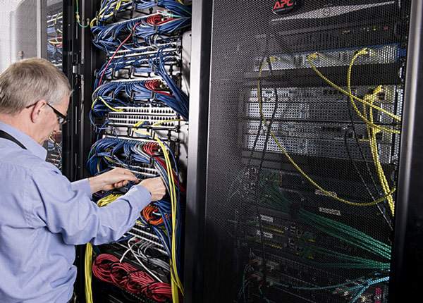 Inside the Living Planet Centre's IT server room – the room is kept cool by the ground source pump system, and the heat generated by the server equipment is used to help warm the rest of the building