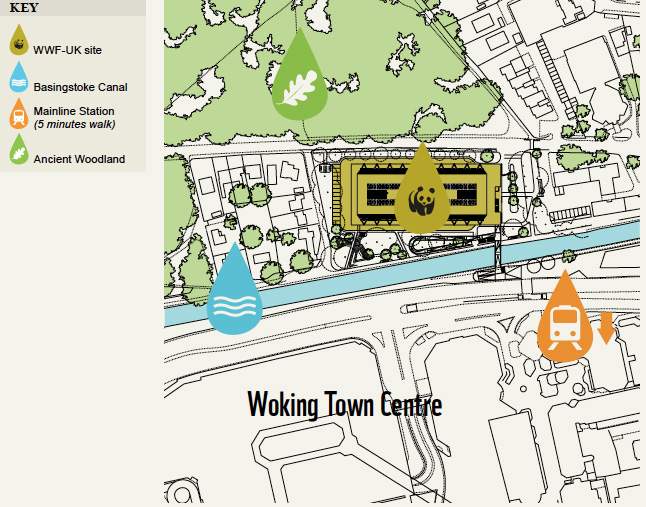Original location map for WWF-UK's new, as-yet unnamed building, on Woking's Brewery Rd car park site