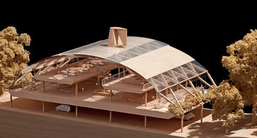Section of Hopkins Architects&#39; original wooden model of the proposed Living Planet Centre