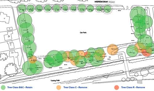 The landscaping plans included incorporating as many of the existing trees as possible, and replanting others