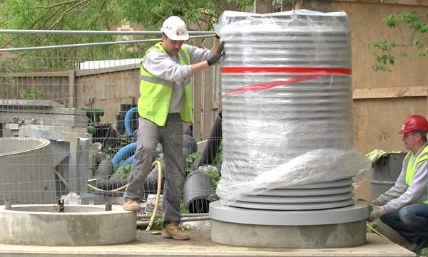 Top of the earth ducts being installed on-site