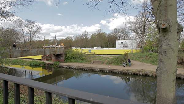 View across Basingstoke canal as work begins on-site